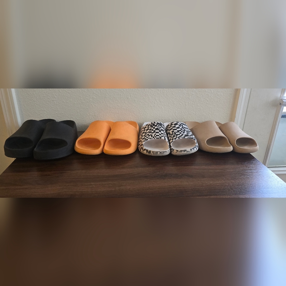 Wild Fable Women's Slide Sandals - Black, Orange, Checkered, Tan